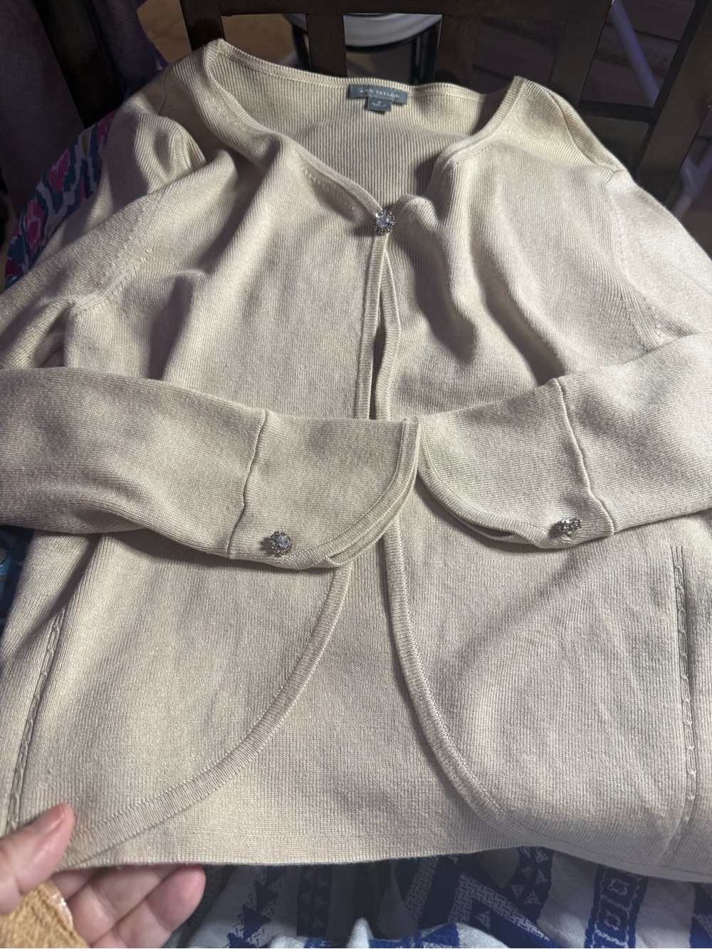 Ann Taylor Silk Cashmere Embellished Crop Cardigan M - Picture 7 of 9
